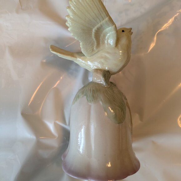 Vintage Porcelain Bell with Bird Landing on Branch with Blossoms 7" - Picture 2 of 5